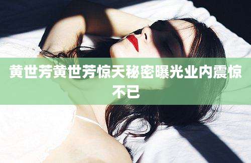 黄世芳黄世芳惊天秘密曝光业内震惊不已