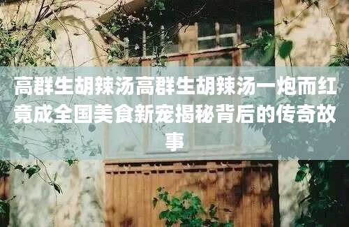 高群生胡辣汤高群生胡辣汤一炮而红竟成全国美食新宠揭秘背后的传奇故事