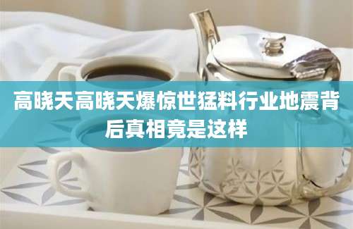 高晓天高晓天爆惊世猛料行业地震背后真相竟是这样