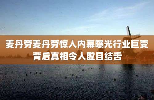 麦丹劳麦丹劳惊人内幕曝光行业巨变背后真相令人瞠目结舌