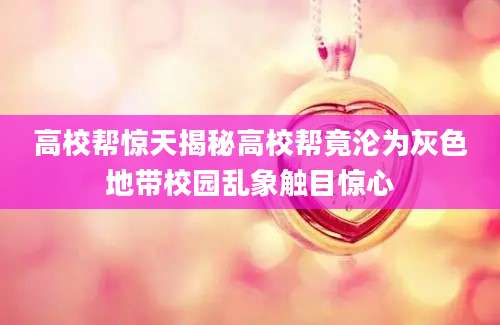 高校帮惊天揭秘高校帮竟沦为灰色地带校园乱象触目惊心
