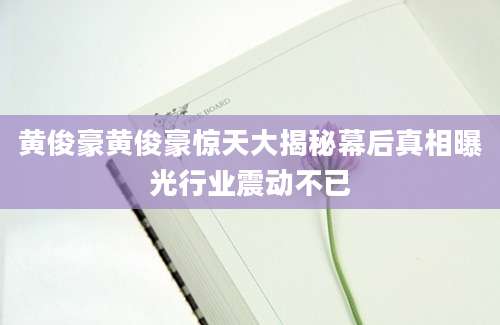 黄俊豪黄俊豪惊天大揭秘幕后真相曝光行业震动不已