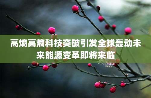高熵高熵科技突破引发全球轰动未来能源变革即将来临