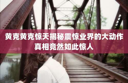 黄克黄克惊天揭秘震惊业界的大动作真相竟然如此惊人