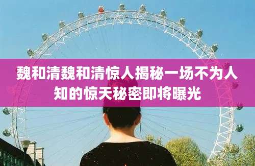 魏和清魏和清惊人揭秘一场不为人知的惊天秘密即将曝光