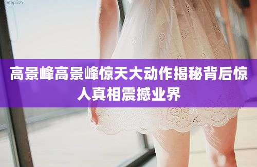 高景峰高景峰惊天大动作揭秘背后惊人真相震撼业界
