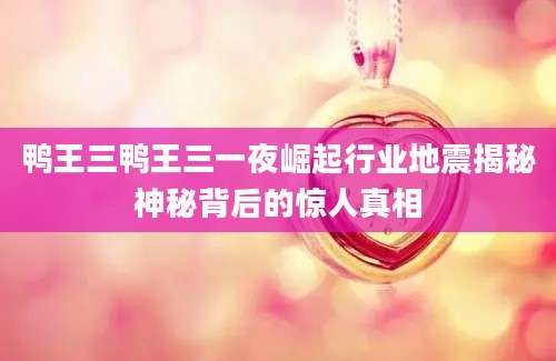 鸭王三鸭王三一夜崛起行业地震揭秘神秘背后的惊人真相